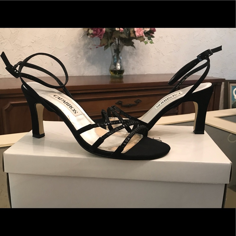Caparro Brand Black Sequin Strappy Dress Heel